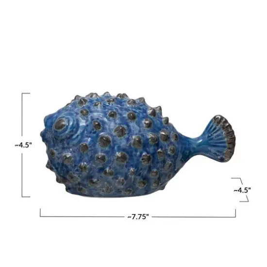 Hello Honey&reg; 4.5" Blue Stoneware Puffer Fish Accent {8}