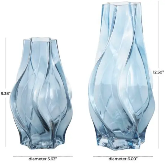 Blue Wavy Ombre Glass Vase Set {8}