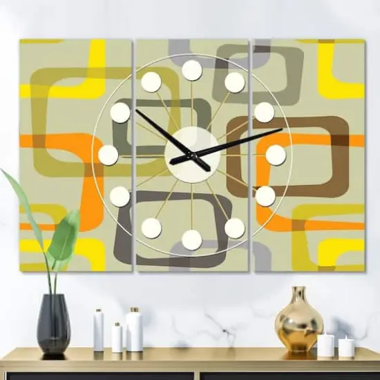 Designart Retro Square Design VII Oversized Mid-Century Modern Multipanel Wall Clock {3}