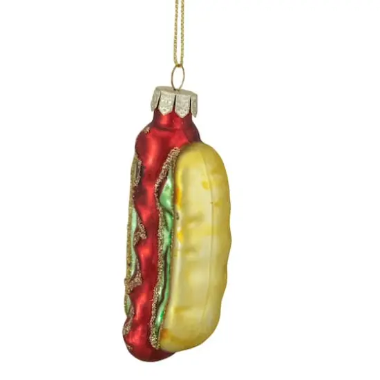 4" Hot Dog in a Bun Glass Ornament {4}