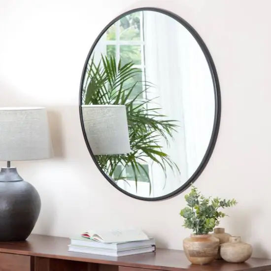 Habitat Adelina 30" Black Circular Wall Mirror {4}
