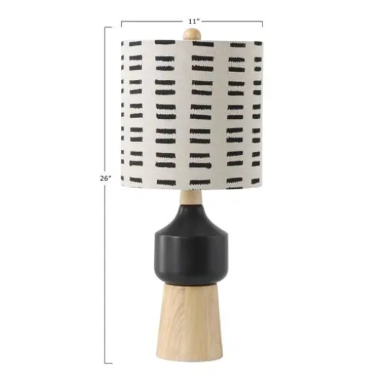 Hello Honey&reg; Wood & Ceramic Table Lamp with Linen Mudcloth Pattern Shade {4}