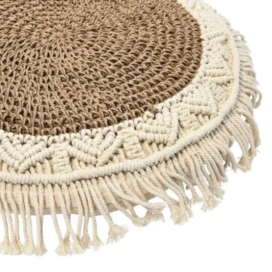 Hello Honey&reg; Natural & Brown Hand-Woven Cotton & Jute Macram&eacute; Pillow with Fringe {7}