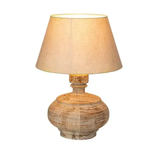 Hello Honey® 18" Whitewashed Reclaimed Wood Pot Table Lamp with Cotton Shade {10}