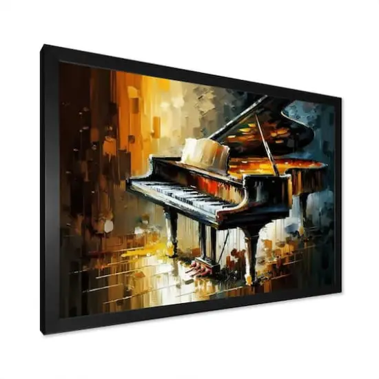 Designart 'Piano On Stage' Music Framed Canvas Wall Art Thick Black {3}