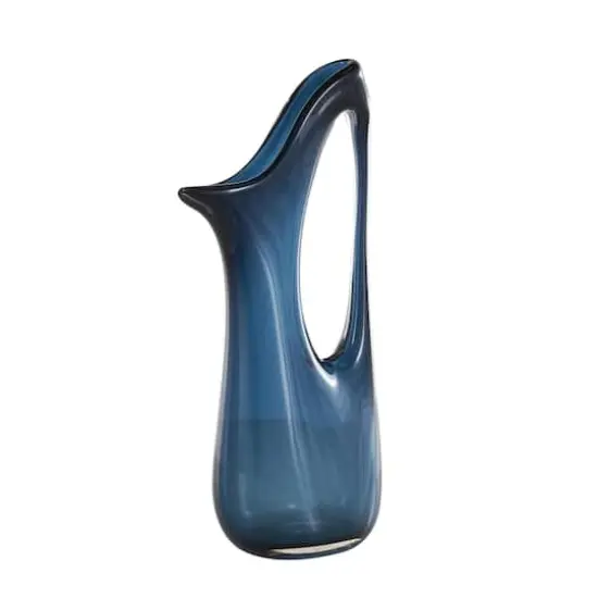 Blue Abstract Glass Vase with Cutout Handle & Elongated Opening Dark Blue {5}