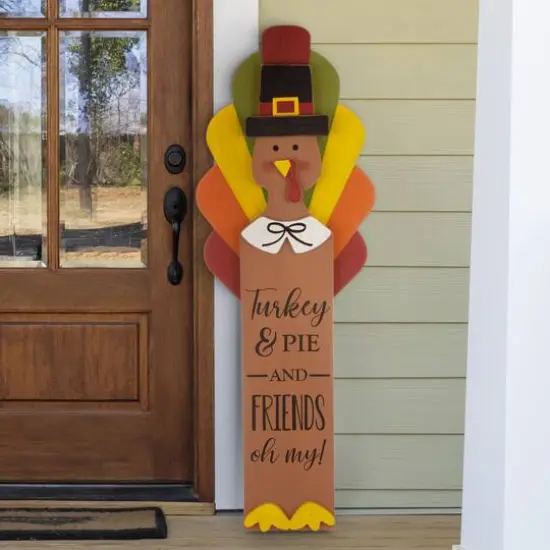Glitzhome&reg; 3.3ft. Thanksgiving Wooden Turkey Standing D&eacute;cor {3}