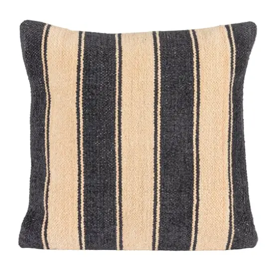 Hello Honey&reg; 20" Black & Cream Striped Cotton Blend Chenille Pillow {8}