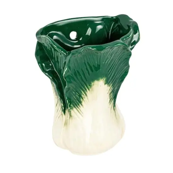 Hello Honey® 7.75" Green & White Embossed Stoneware Cabbage Shaped Wall Vase Planter {1}