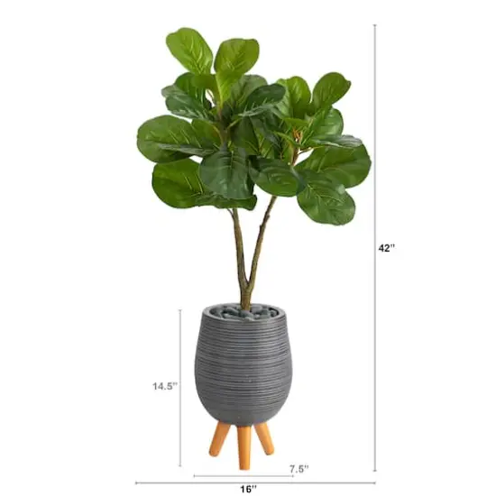 3.5ft. Fiddle Leaf Fig Tree in Gray Planter with Stand {3}
