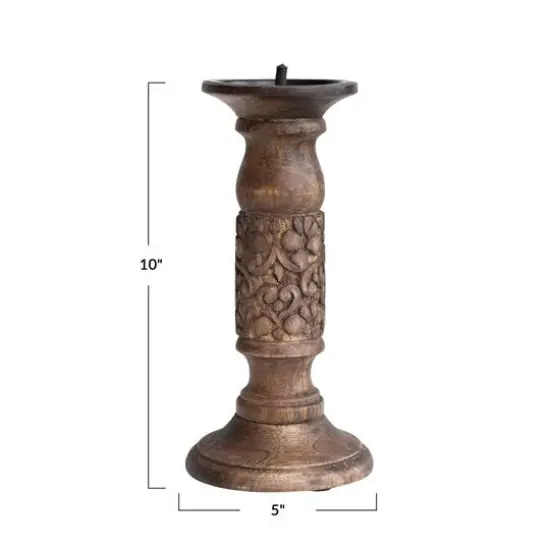 Hello Honey&reg; 5" Natural Carved Wood Candle Holder {6}
