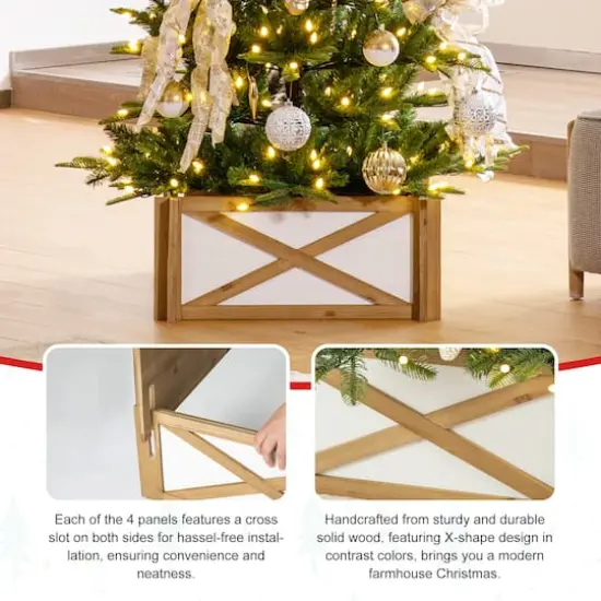 Glitzhome&reg; Natural & White Wood Tree Collar {8}