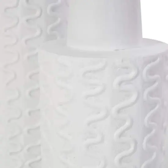 White Metal Abstract Wavy Textured Vase Set {3}