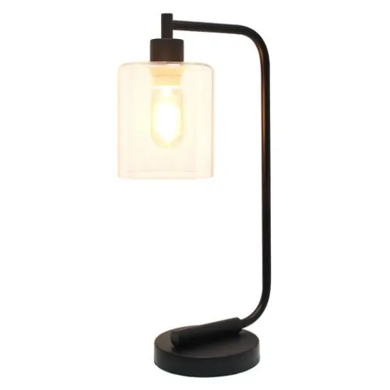 Lalia Home Modern Iron Desk Lamp with Glass Shade Black {5}