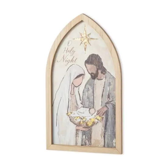 Glitzhome&reg; 19.75" Wooden Gold Foil Nativity Scene Wall Decor {7}