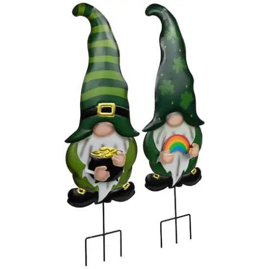 27.5" Pot of Gold & Rainbow St Patrick's Day Gnomes Outdoor Garden Stakes Set {5}