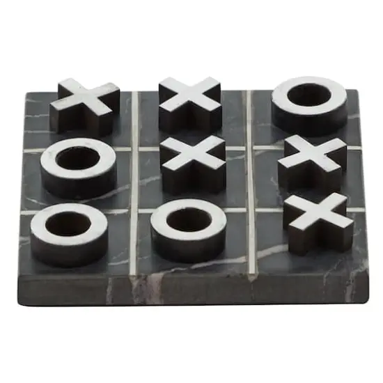 Black Marble & Aluminum Contemporary Tic-Tac-Toe Game Set {1}