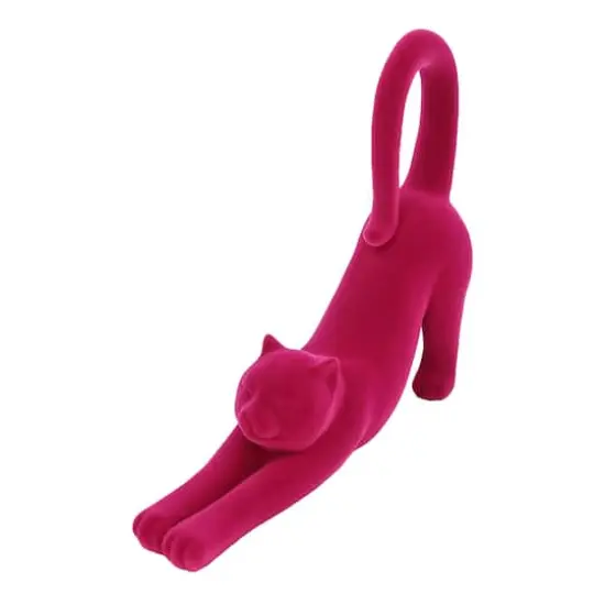 12" Flocked Stretching Halloween Tabletop Cat by Ashland&reg; Hot Pink {1}