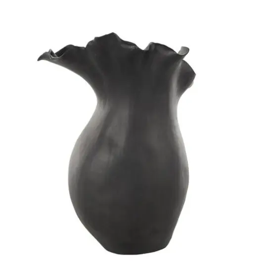 16" Black Abstract Wavy Ceramic Vase {7}