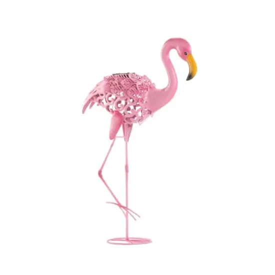 27" Leaning Solar Flamingo Statue {1}
