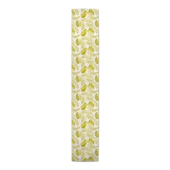 90'' Coastal Yellow Leaves Cotton Twill Table Runner {1}