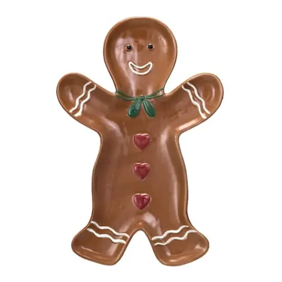 Hello Honey&reg; 12" Brown Gingerbread Man Stoneware Platter {1}