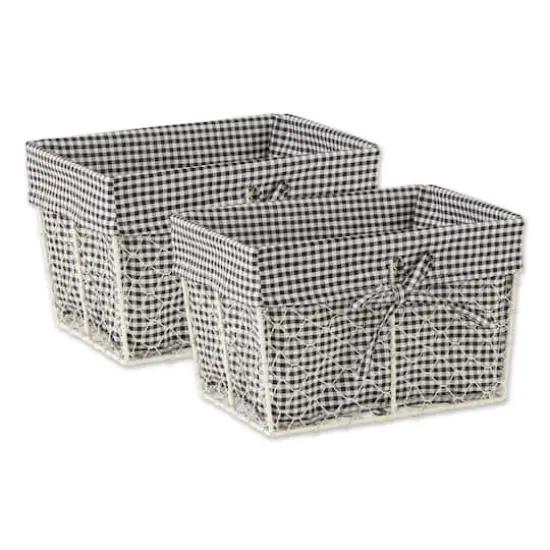 DII&reg; Medium Antique White Chicken Wire Baskets with Black Gingham Liners, 2ct. {1}