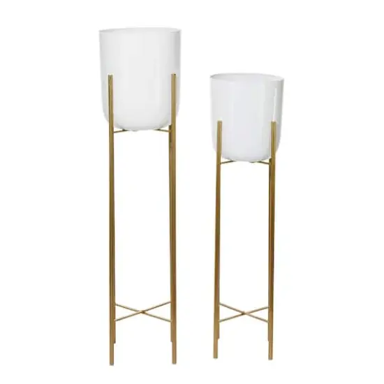CosmoLiving by Cosmopolitan Set of 2 White Metal Contemporary Planter, 39", 46" {3}