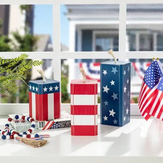 Glitzhome&reg; Wooden Patriotic America Firecracker Table D&eacute;cor Set {3}