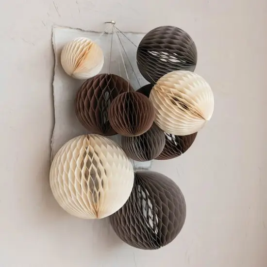 Hello Honey&reg; Round Paper Honeycomb Ornaments with Gold Glitter Set Brown {3}