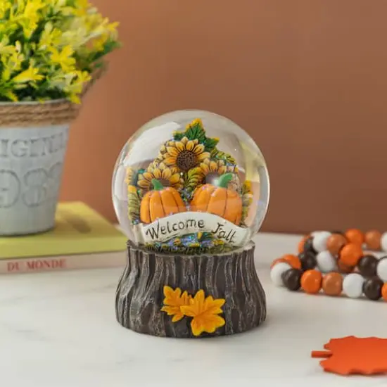 Glitzhome&reg; 5.75"H Fall Sunflower and Pumpkin Resin Waterglobe {5}