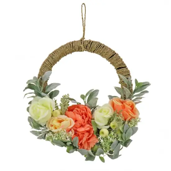 20" Spring Peony, Rose, & Lamb&rsquo;s Ear Hoop Wreath {1}