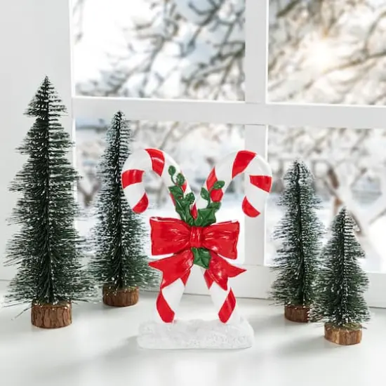 Glitzhome&reg; 10" Christmas Resin Candy Cane Table Decor {3}