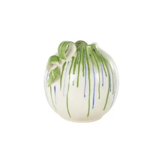 10.5" White Ceramic Vase with Green & Blue Drip Design & Handles {7}