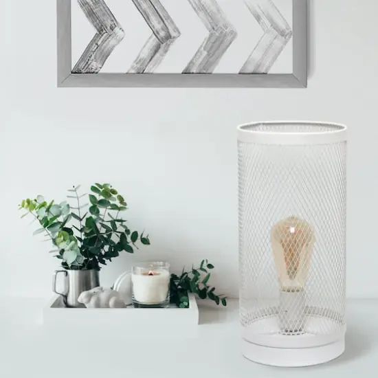 Simple Designs 13" Mesh Cylindrical Steel Table Lamp White {5}