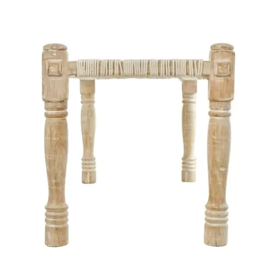 Beige Cotton Handmade Woven Chevron Bench with Mango Wood Legs {5}