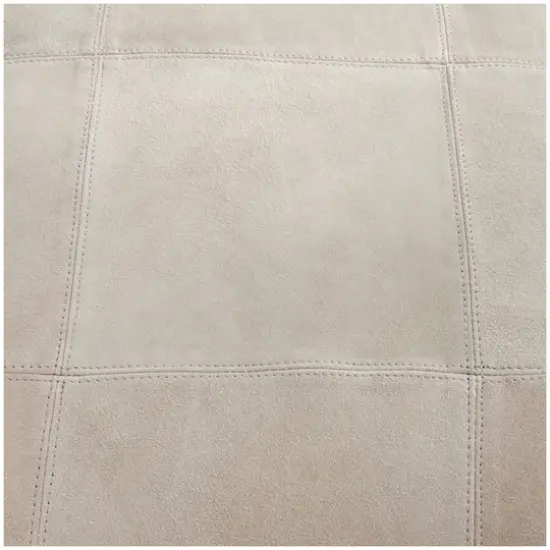 28" Leather Low Profile Square Pouf with Patchwork Design Gray {5}