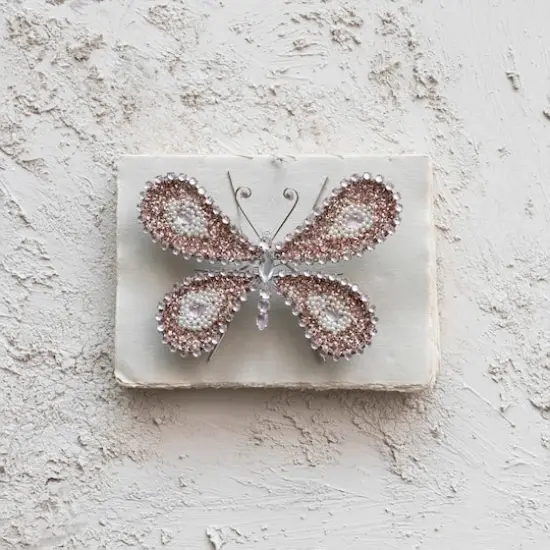 Hello Honey&reg; 8" Silver, Pink & Cream Metal Butterfly Ornament with Sequins, Jewels & Beads {5}