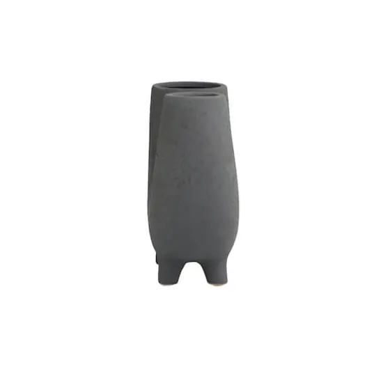 8" Dark Gray Ceramic U-Shaped Abstract Vase with Small Feet {4}