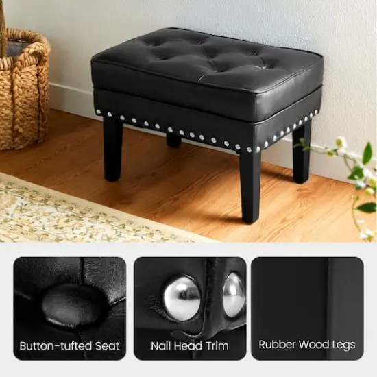 Glitzhome&reg; Mid-Century Modern Leatherette Button-Tufted Accent Stool Black {6}