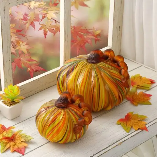 Glitzhome&reg; Short Glass Pumpkin, Multicolor Stripes {15}