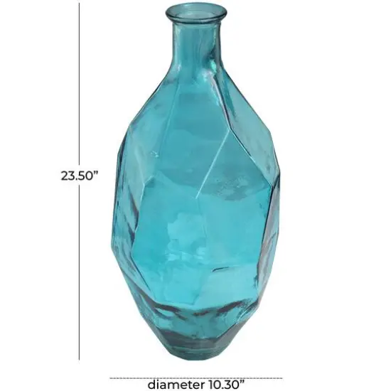 24" Teal Recycled Glass Tall Spanish Bottleneck Vase {6}