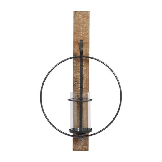 Farmhouse Brown Wood And Metal Wall Candle Holder, 28" x 16" x 6" {1}