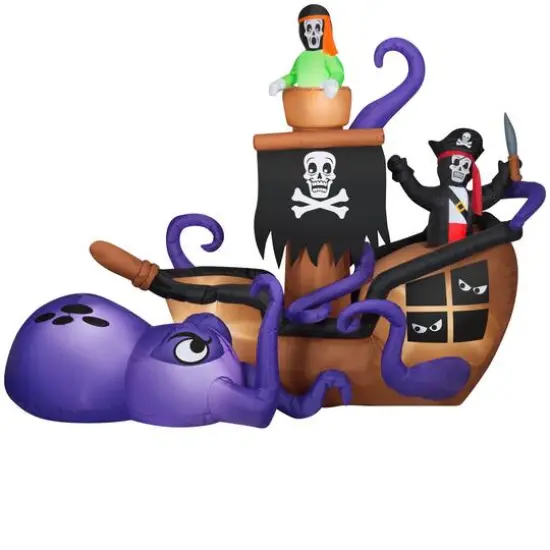 7ft. Animated Airblown&reg; Inflatable Halloween Giant Pirate Ship Scene {1}