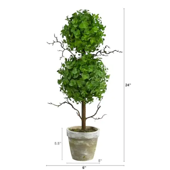 24" Potted Eucalyptus Double Ball Topiary Tree {3}