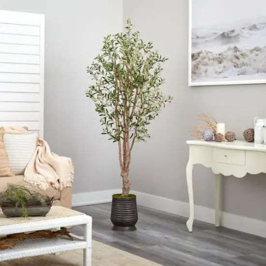 6.5ft. Olive Artificial Tree in Ribbed Metal Planter {5}