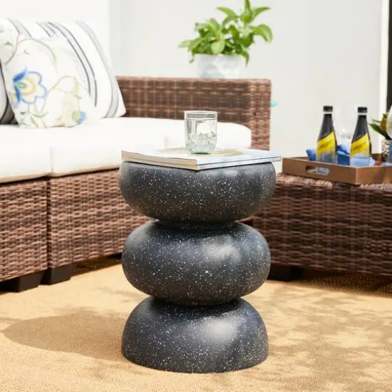 Glitzhome&reg; 18" Multifunctional Faux Terrazzo Garden Stool Black {4}