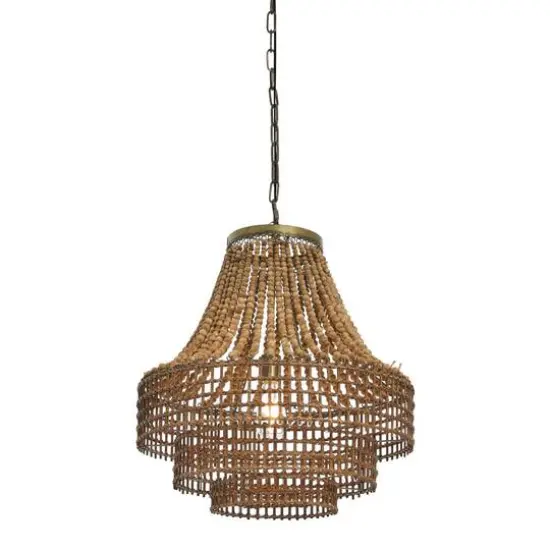 Hello Honey® 23.5" Metal, Rattan and Wood Bead Chandelier {12}