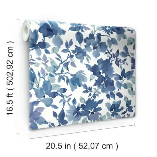 RoomMates Watercolor Floral Peel & Stick Wallpaper Blue/White {9}