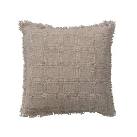 Hello Honey® Natural Woven Cotton Pillow with Chambray Back and Fringe {1}